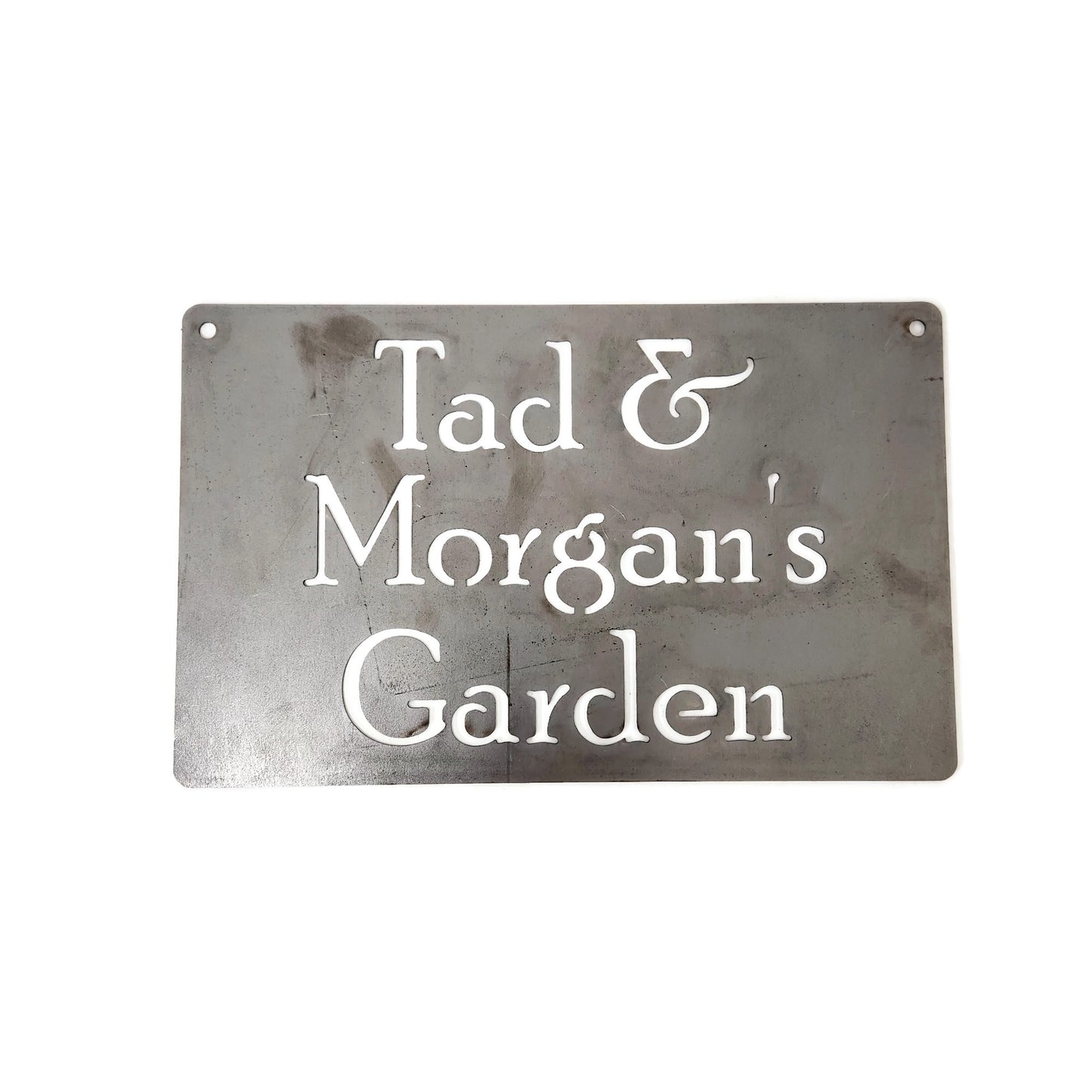Metal Hanging Sign for Garden Custom Text 8 to 25 Inches Wide