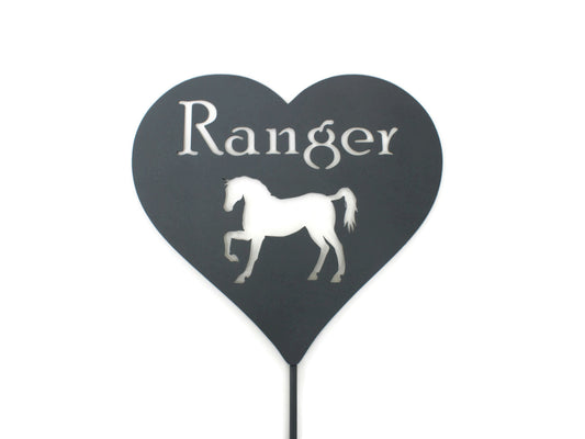Metal Pet Memorial Grave Marker Garden Stake Heart Shape with Horse 23 to 48 Inches Tall
