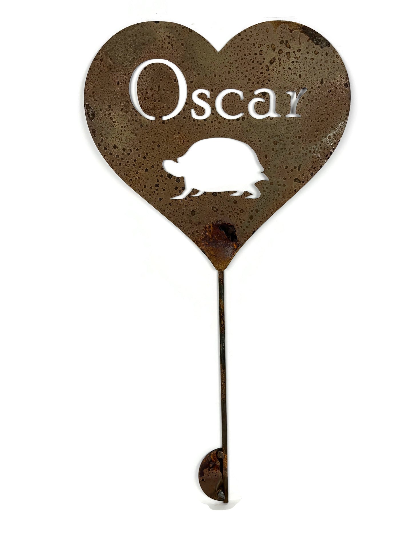 Metal Pet Memorial Grave Marker Garden Stake Heart Shape with Turtle 23 to 48 Inches Tall