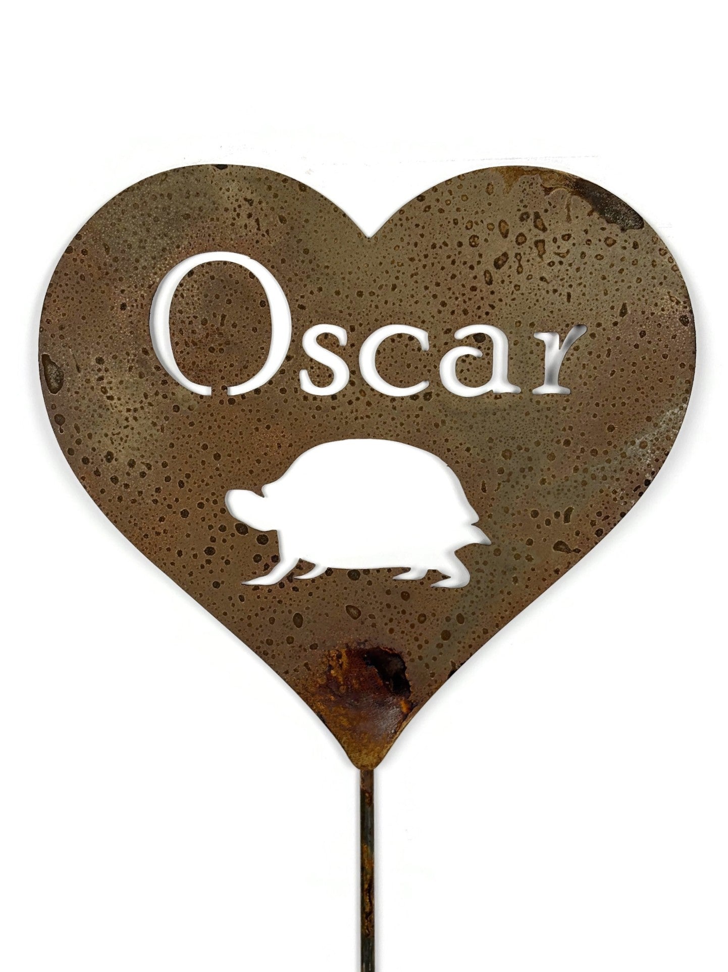 Metal Pet Memorial Grave Marker Garden Stake Heart Shape with Turtle 23 to 48 Inches Tall