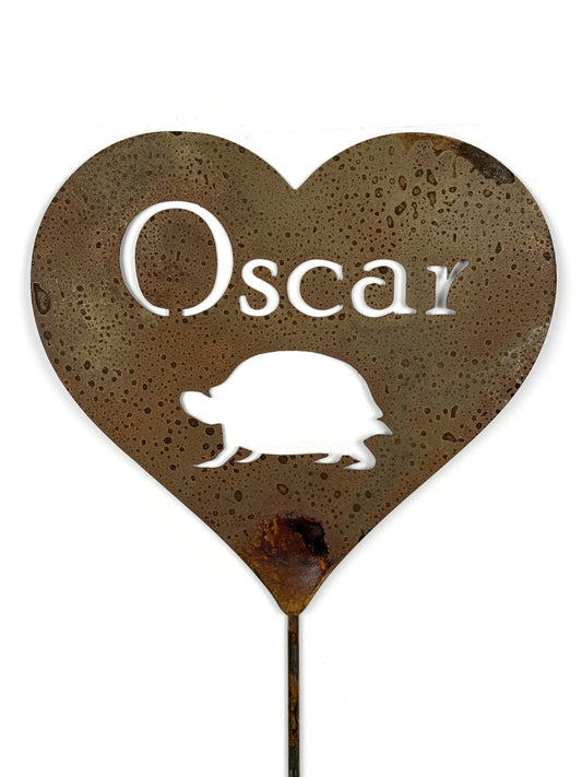 Metal Pet Memorial Grave Marker Garden Stake Heart Shape with Turtle 23 to 48 Inches Tall