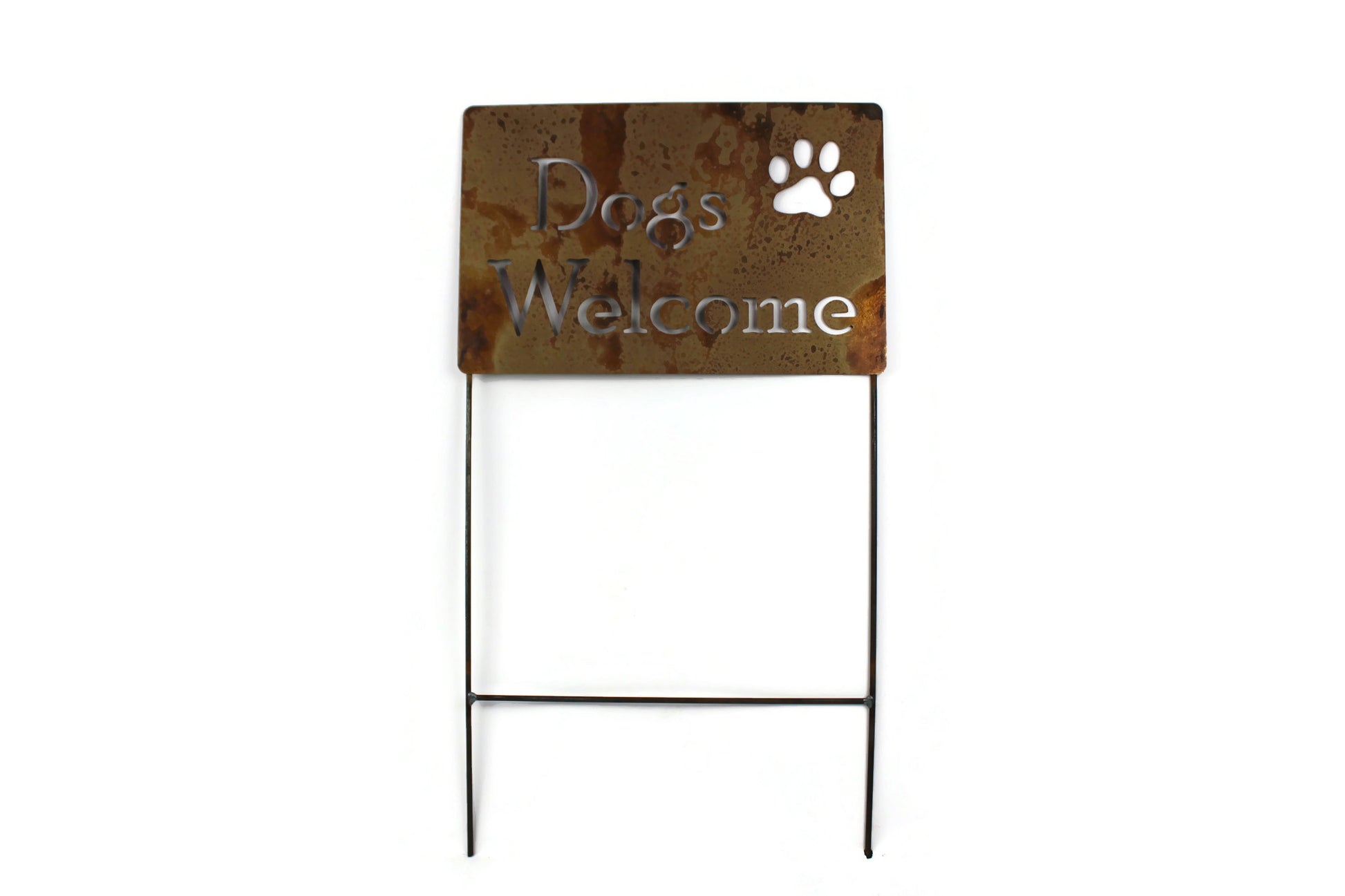 Dogs Welcome extra large rusty garden stake sign