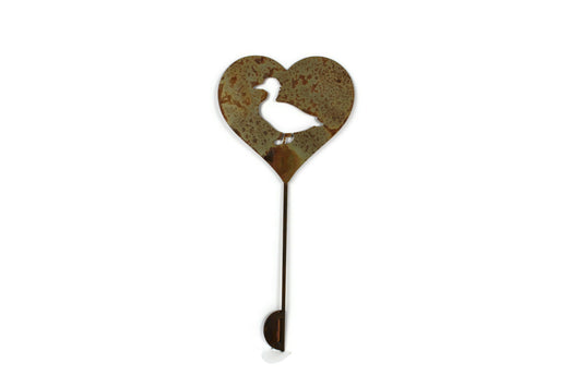 Metal duck heart stake in naturally rusted finish