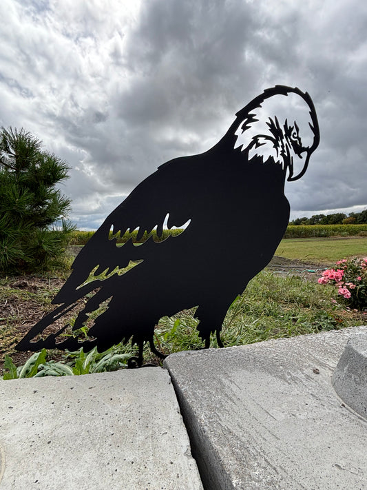 Solemn Eagle Metal Garden Stake 24 Inches Tall
