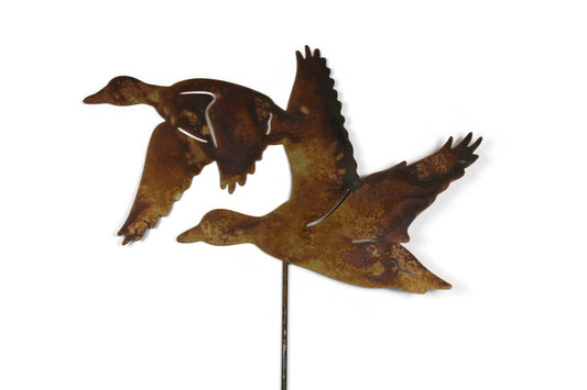 Flying Pair of Ducks Metal Garden Stake 32 Inches Tall