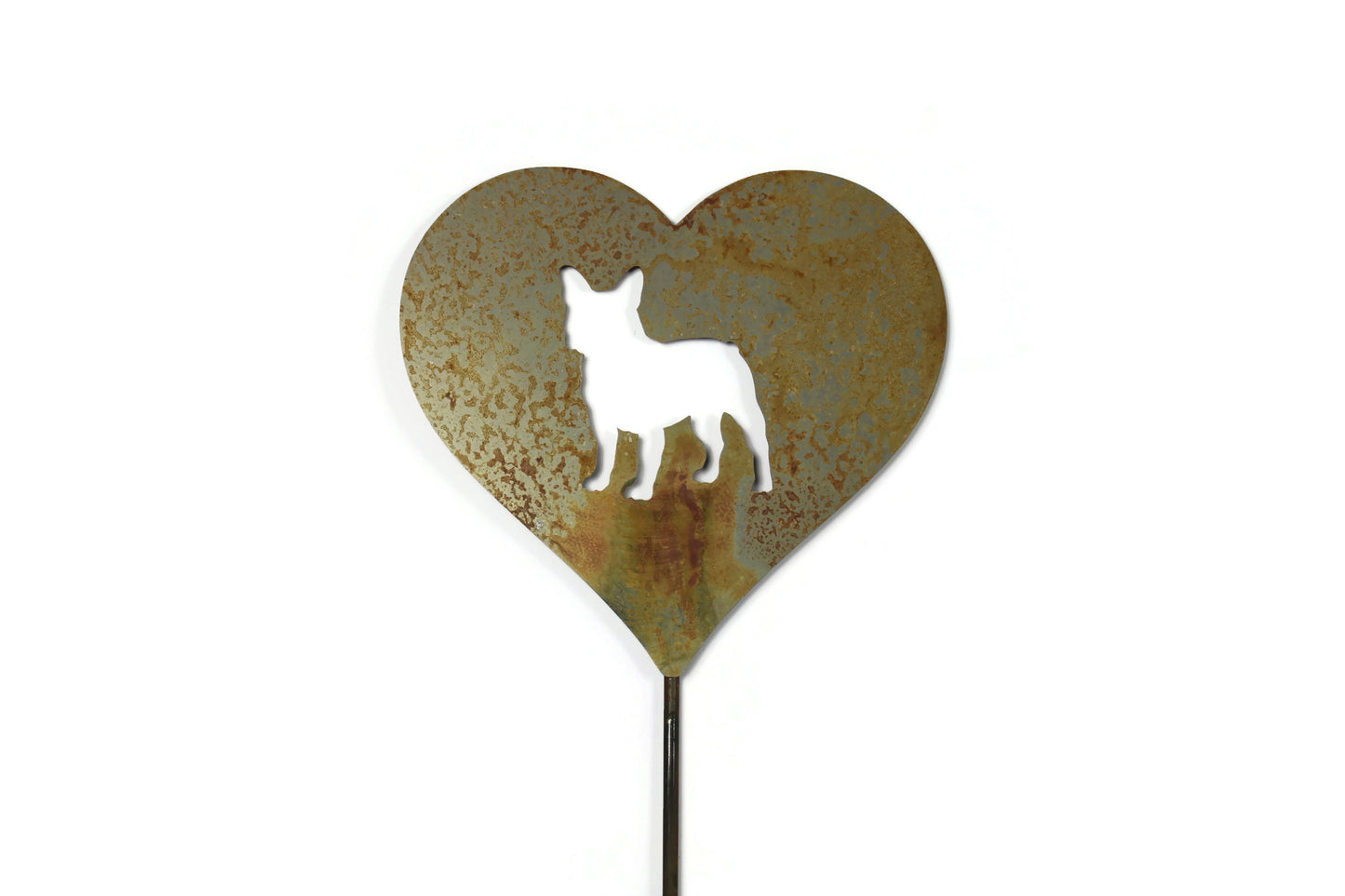 French Bulldog Metal Heart Pet Memorial Stake 20 to 28 Inches Tall