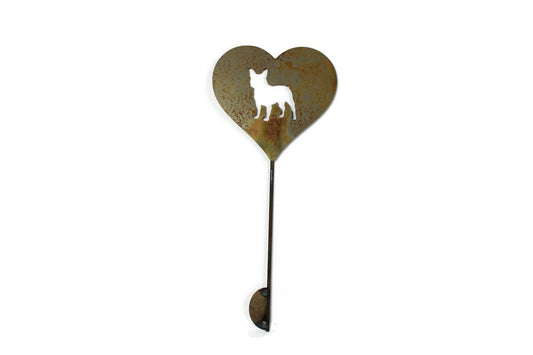 French Bulldog Metal Heart Pet Memorial Stake 20 to 28 Inches Tall
