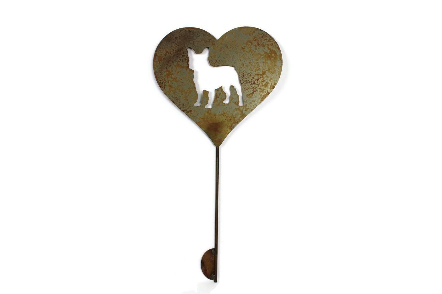 French Bulldog Metal Heart Pet Memorial Stake 20 to 28 Inches Tall