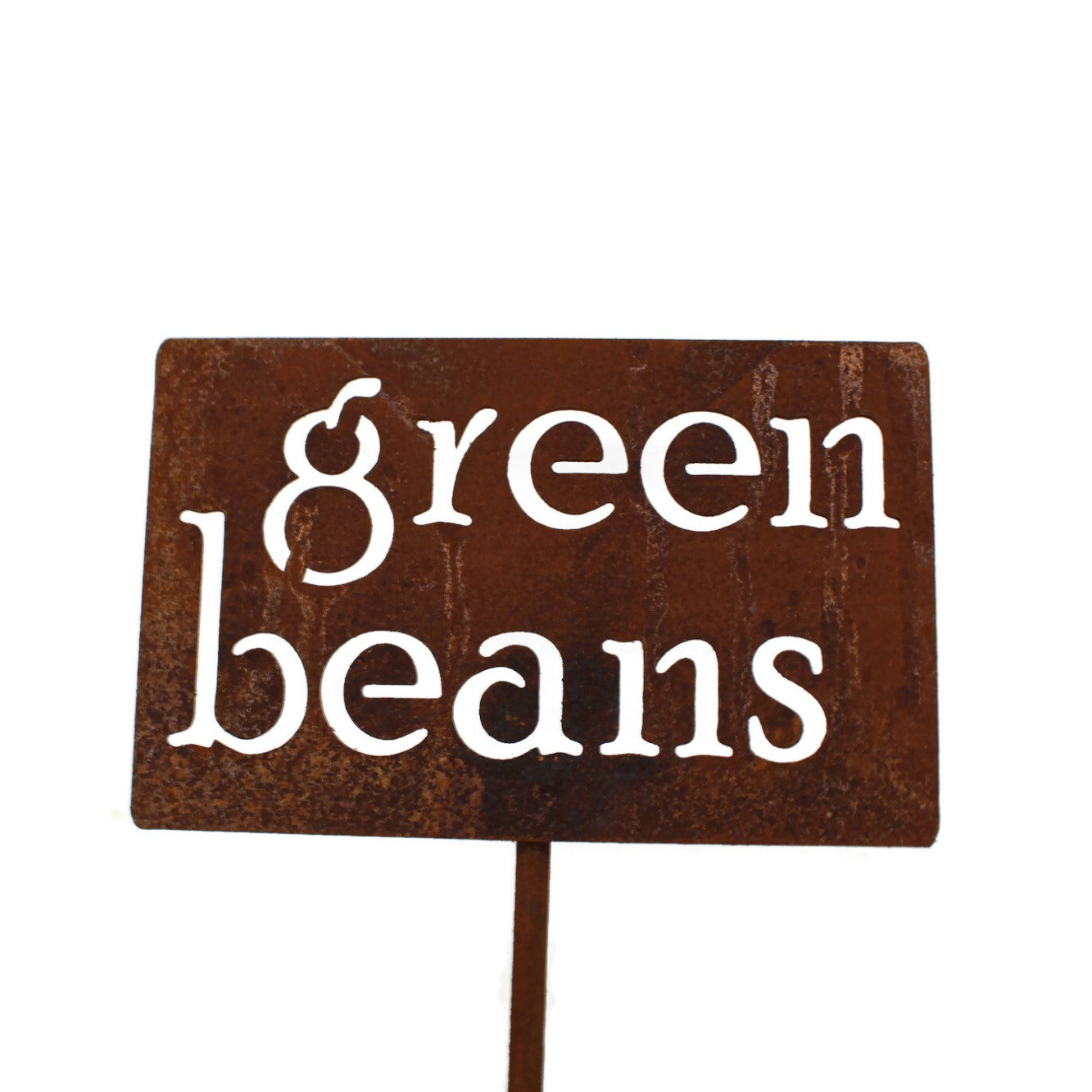 green beans rusty garden marker stake