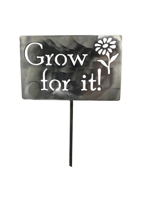 Grow for it! Metal Garden Flower Stake Sign 20 to 48 Inches Tall