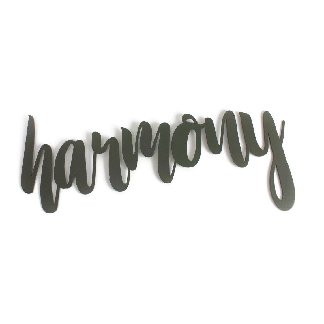 harmony metal script word sign in bronze charcoal powder coat