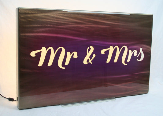 Mr & Mrs airbrushed aluminum wall art with backlighting
