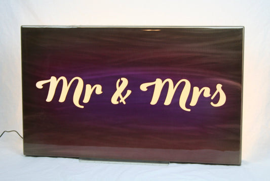 Mr & Mrs airbrushed aluminum wall art with backlighting