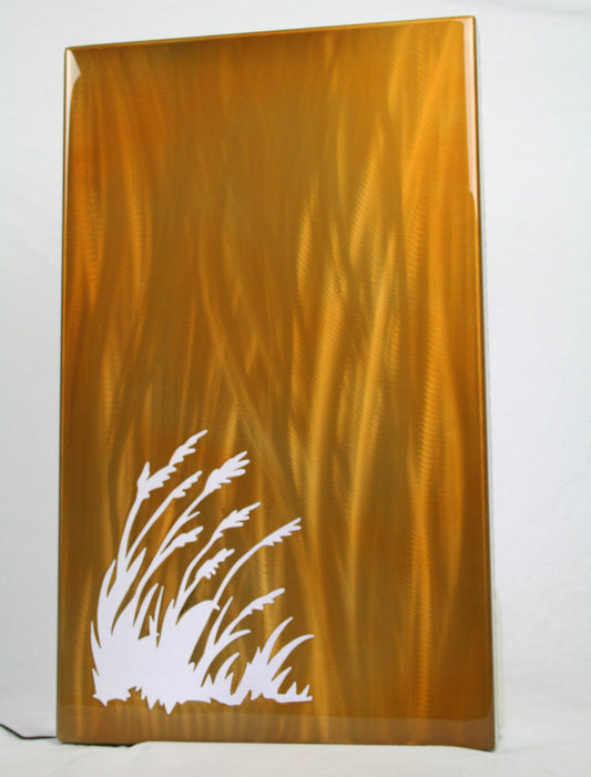 Gold wheat aluminum panel wall art