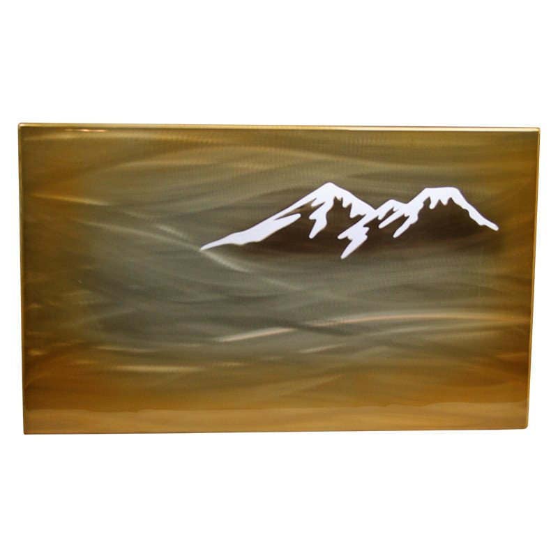 Mountains in Fog Hand Polished and Painted Aluminum Art Panel with LED Lighting 18x30 Inches