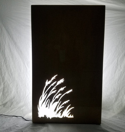 Gold wheat aluminum panel wall art backlit at night