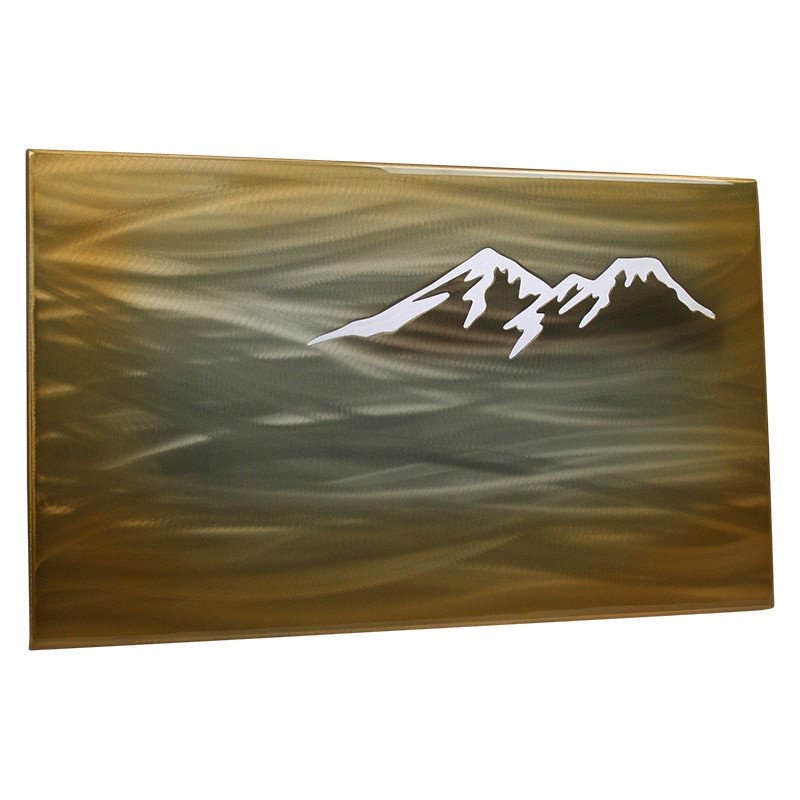 Mountains in Fog Hand Polished and Painted Aluminum Art Panel with LED Lighting 18x30 Inches