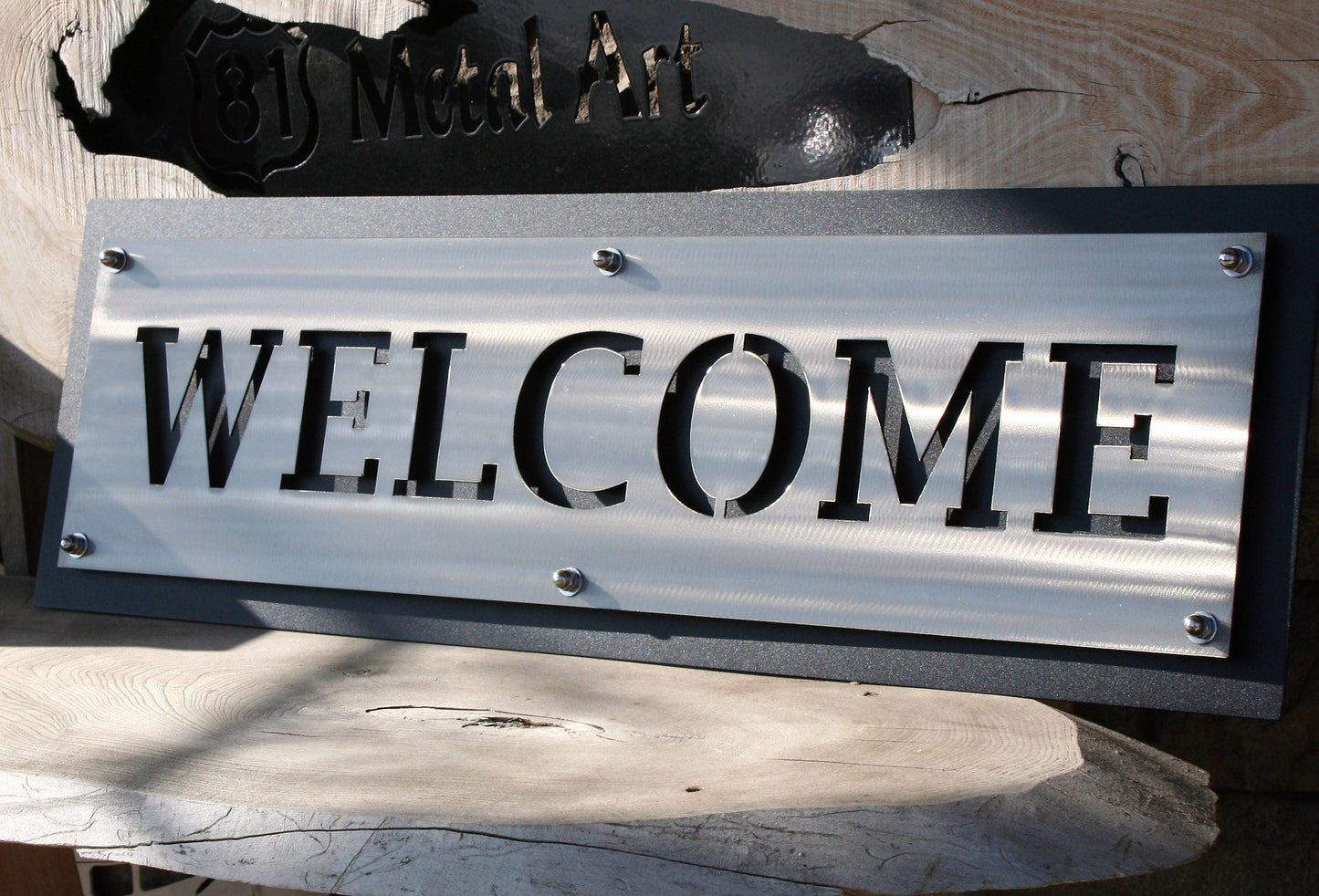 Wide Layered Stainless WELCOME Sign 32" Wide
