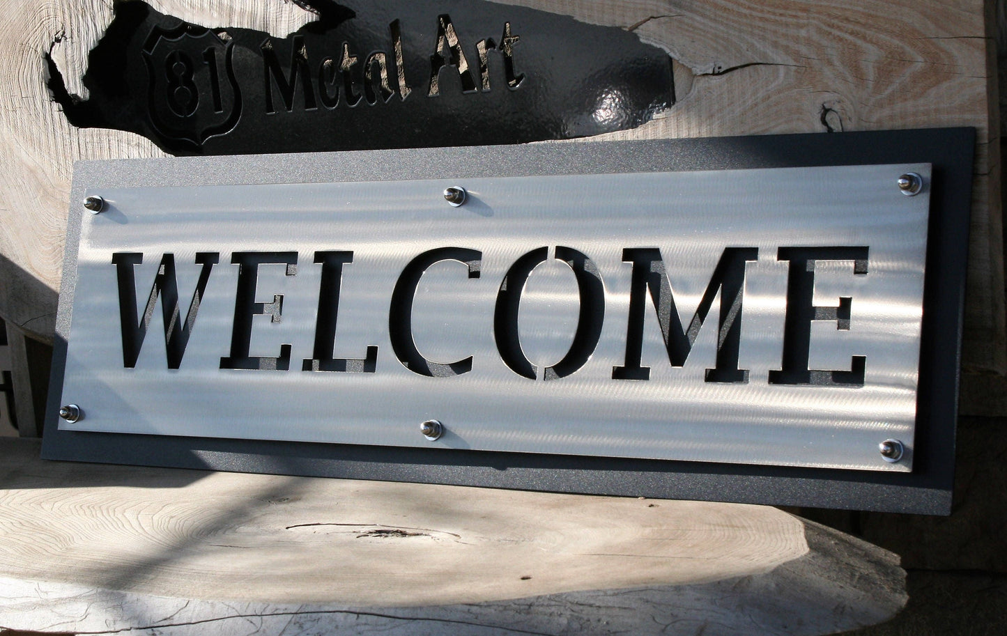 Wide Layered Stainless WELCOME Sign 32" Wide