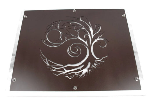 Dark brown powder coat over aluminum starry night wind tree layered metal wall art
