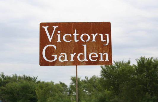 Victory Garden rusty garden stake sign