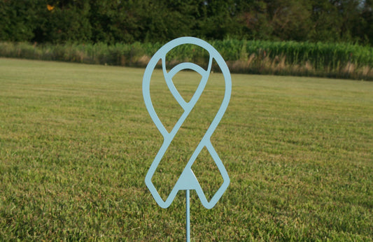 Light blue powder coat metal awareness ribbon stake for prostate cancer
