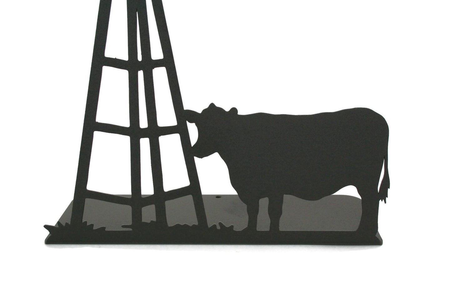 Windmill and Cow Metal Tabletop Decor 14.2 Inches Tall