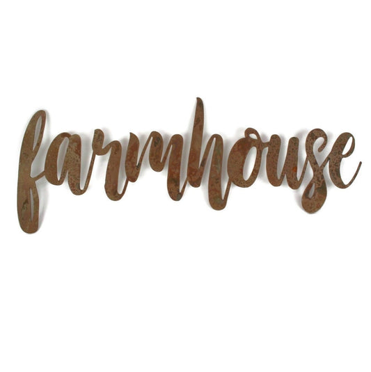 farmhouse metal script word sign in rust
