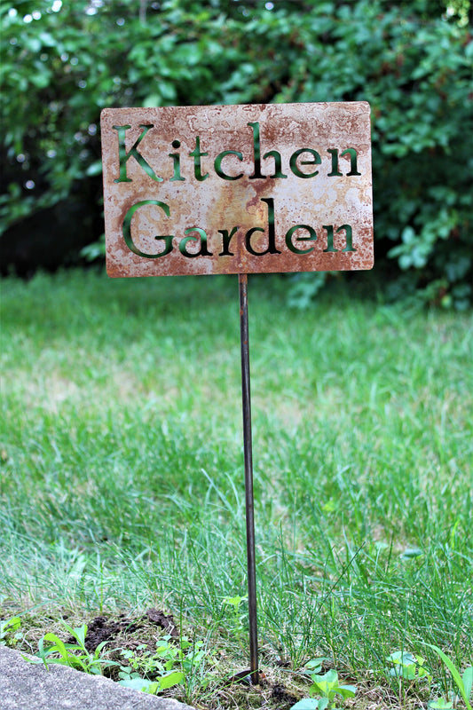 Kitchen Garden rusty garden stake sign
