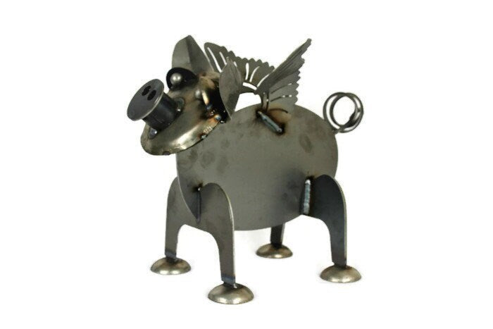 Flying Pig Steel Statue Outdoor Yard Art 15.25 Inches Tall