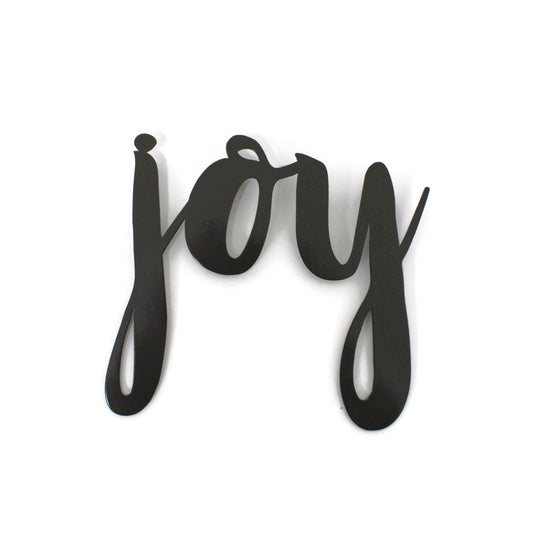 joy metal script word sign in bronze charcoal powder coat