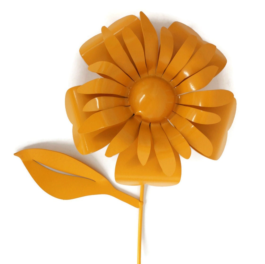 Yellow powder coat metal sunflower garden stake