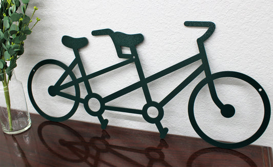 Hammered dark green powder coat tandem bike metal wall sign