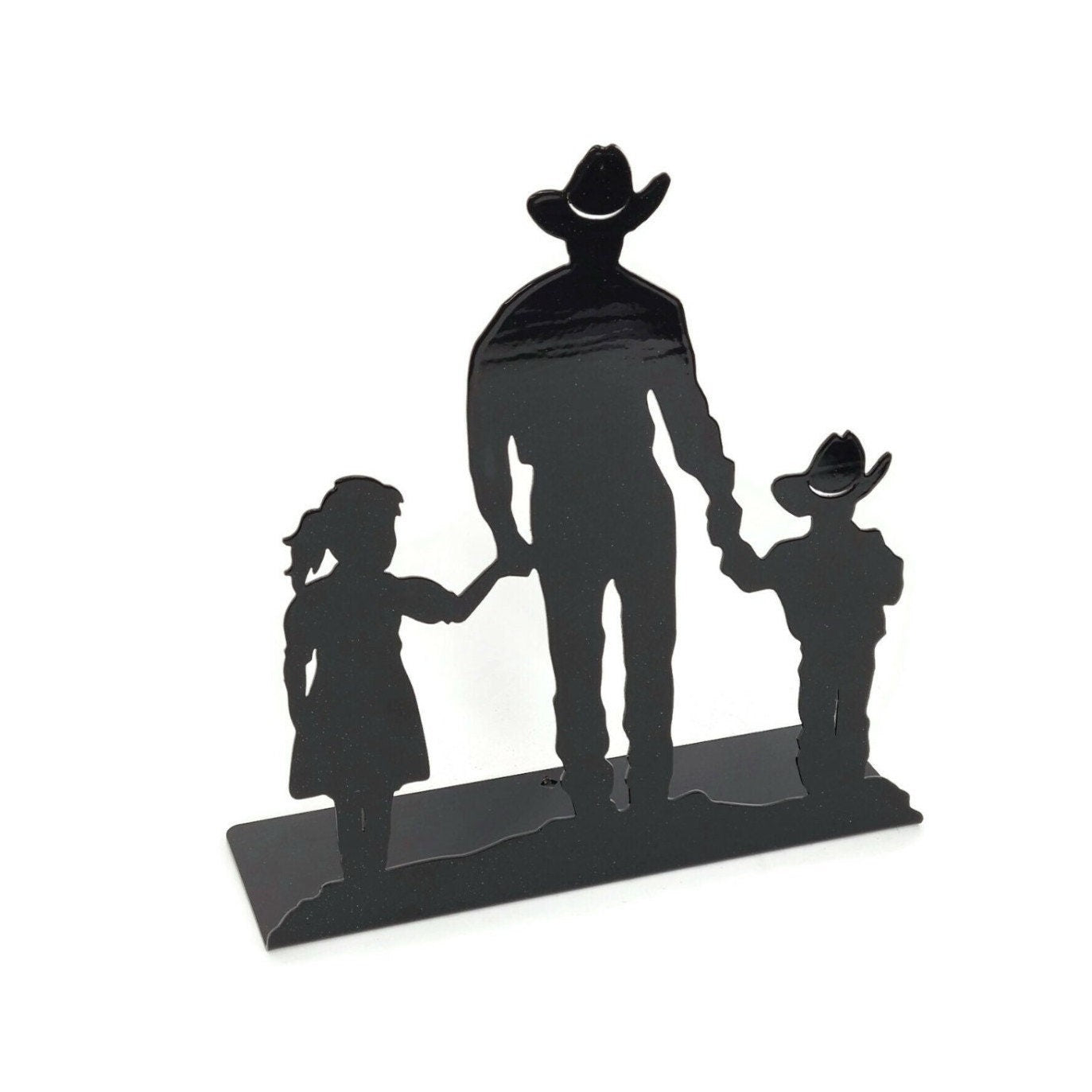Cowboy and Kids Daughter and Son Metal Free Standing Decor 10 Inches Tall