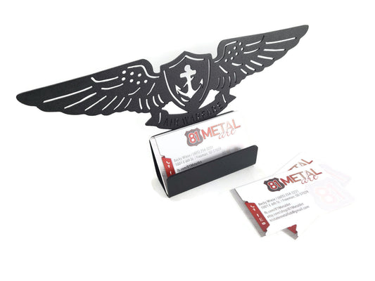 Black powder coat US Navy warfare service pin metal business card holder