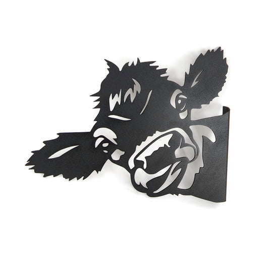 Black powder coat metal cow peek a boo sign