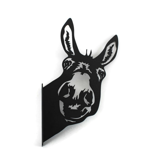 Black powder coat metal donkey peek a boo sign