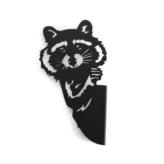 Black powder coat metal raccoon peek a boo sign