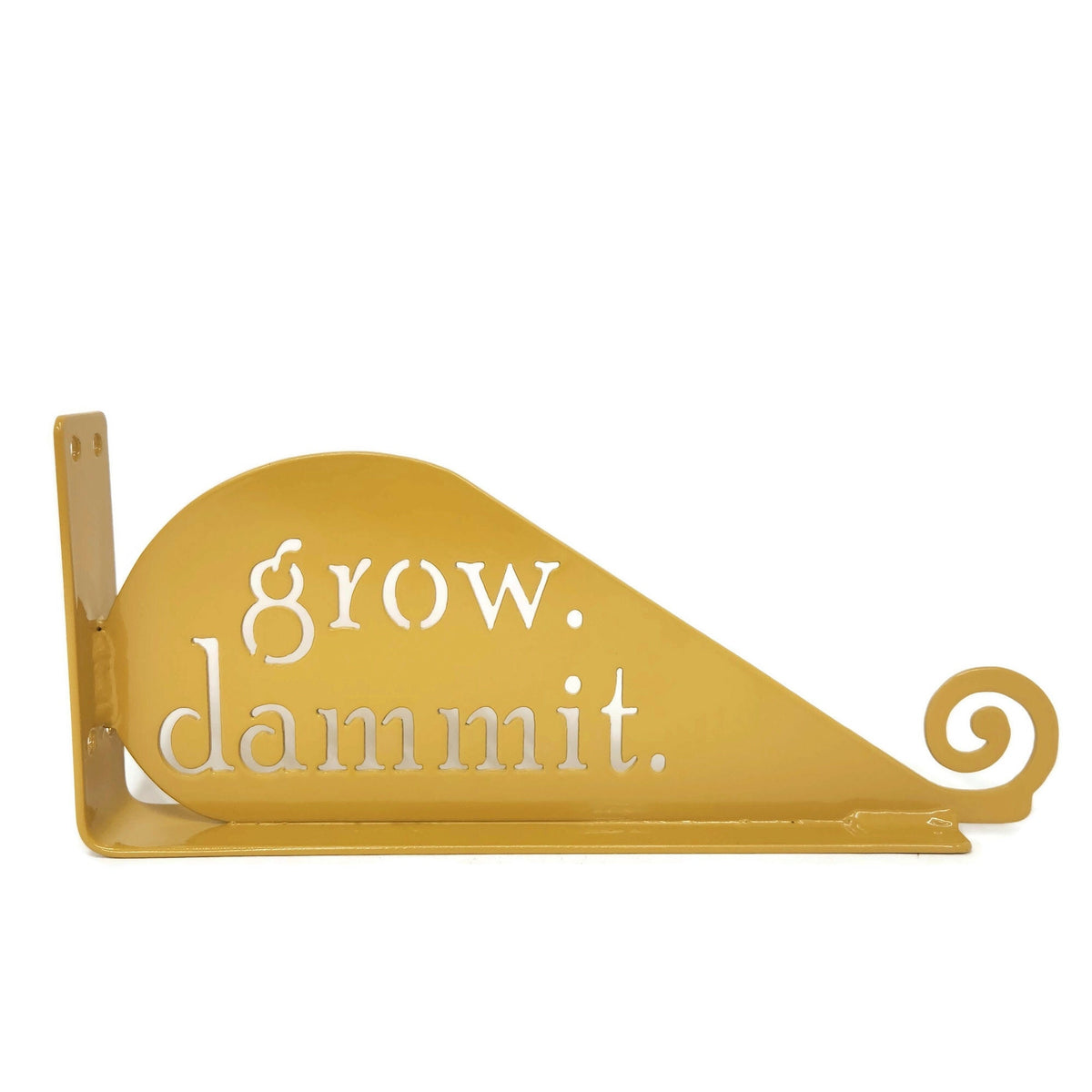 Dark yellow powder coat Grow Dammit metal hook