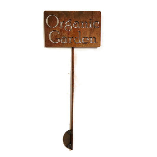 Organic Garden rusty garden stake sign