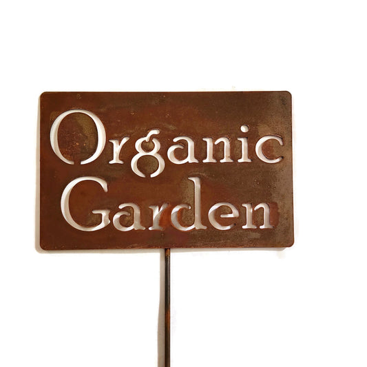 Organic Garden rusty garden stake sign