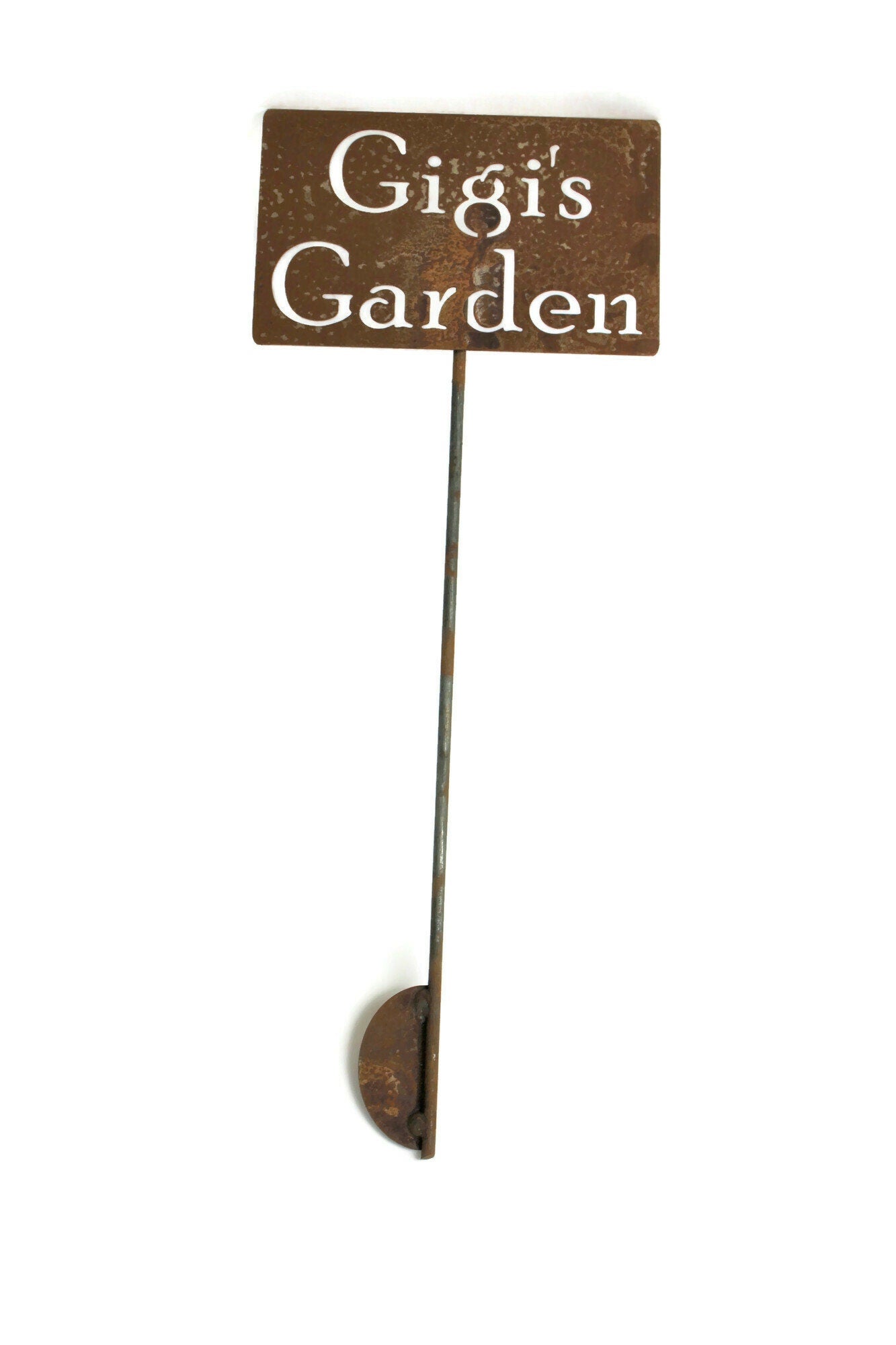Gigi's Garden rusty garden stake sign