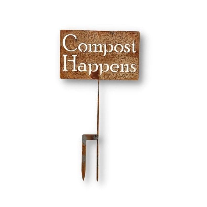 Compost Happens large rusty garden stake sign