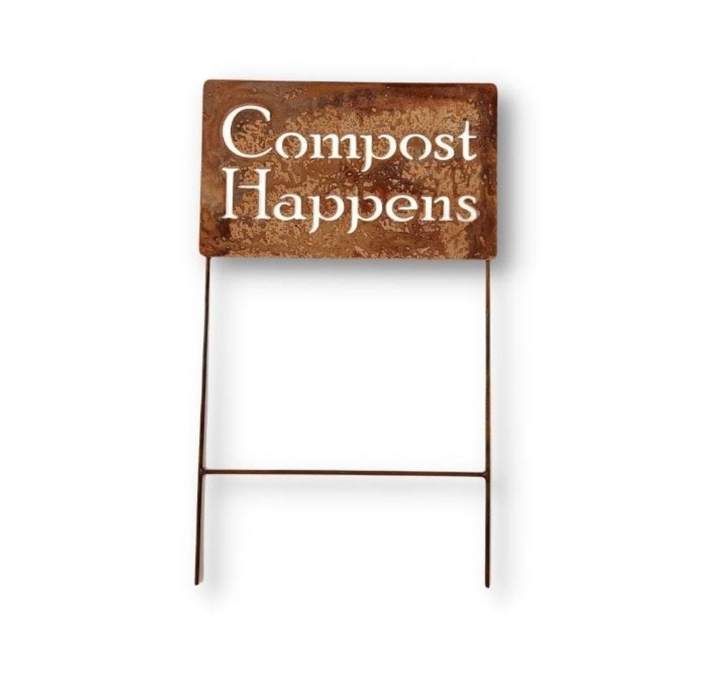 Compost Happens extra large rusty garden stake sign