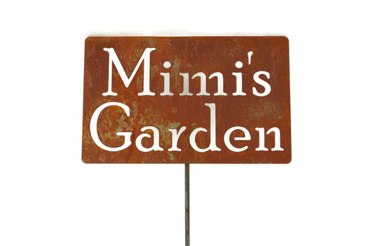 Mimi's Garden rusty garden stake sign