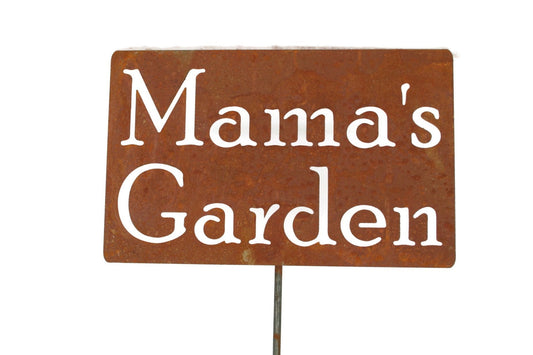 Mama's Garden rusty garden stake sign