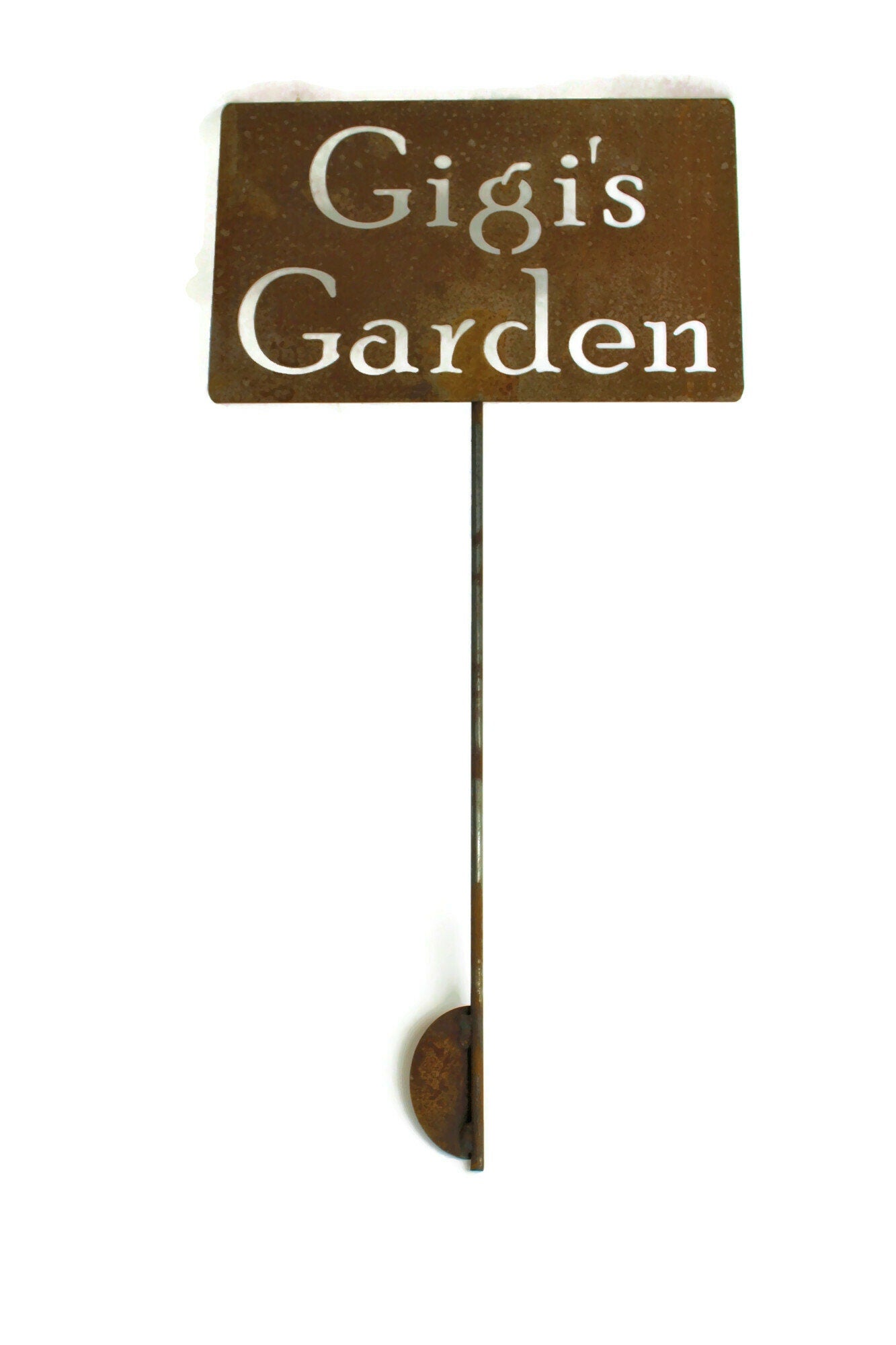 Gigi's Garden rusty garden stake sign