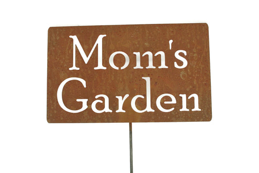 Mom's Garden rusty garden stake sign