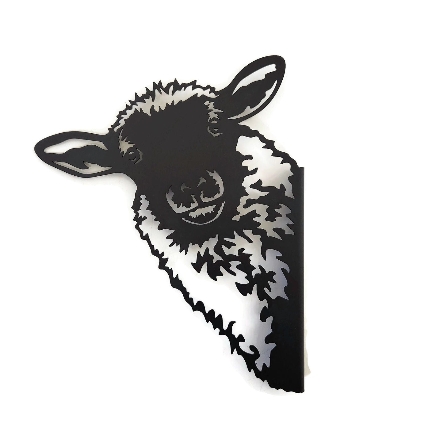 Black powder coat metal sheep head peek a boo