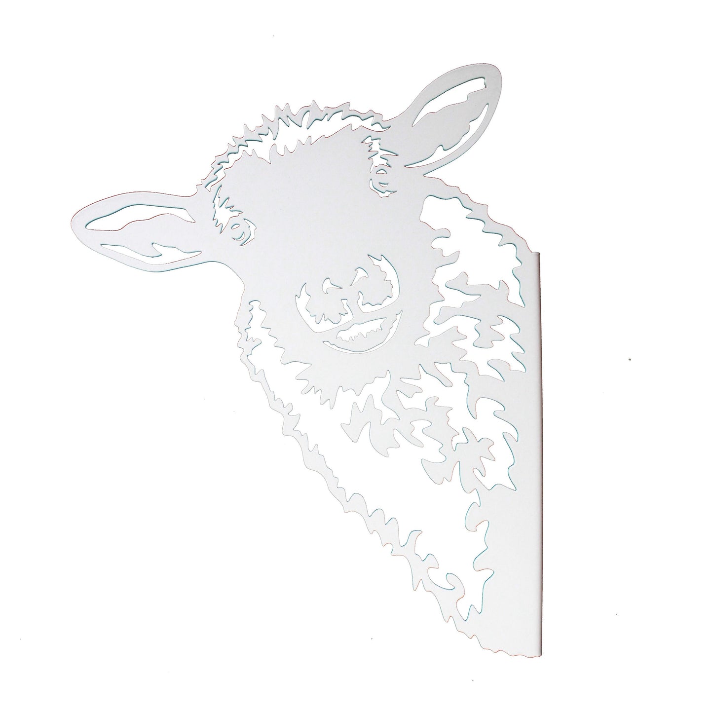 White powder coat metal sheep head peek a boo